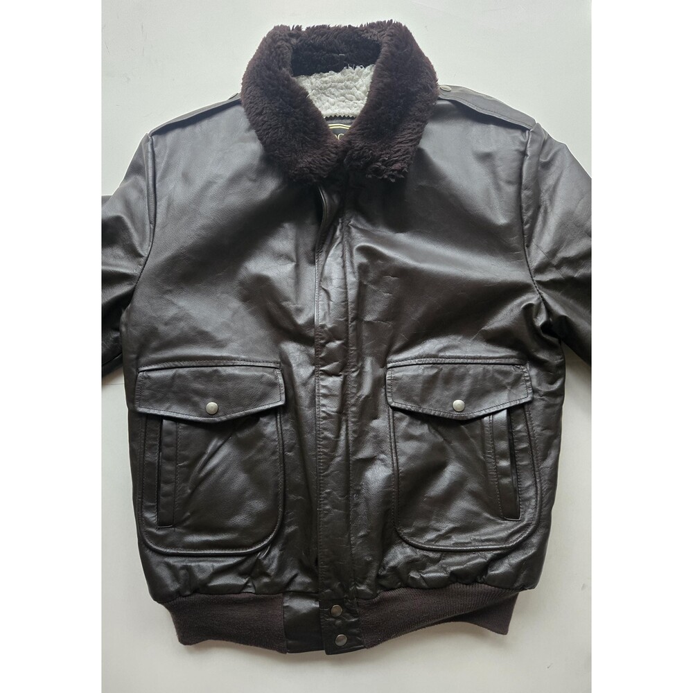 Vintage Brown Real Leather Bomber Jacket Sherpa Lining Mens 42/L XT Fall Winter - Picture 2 of 15